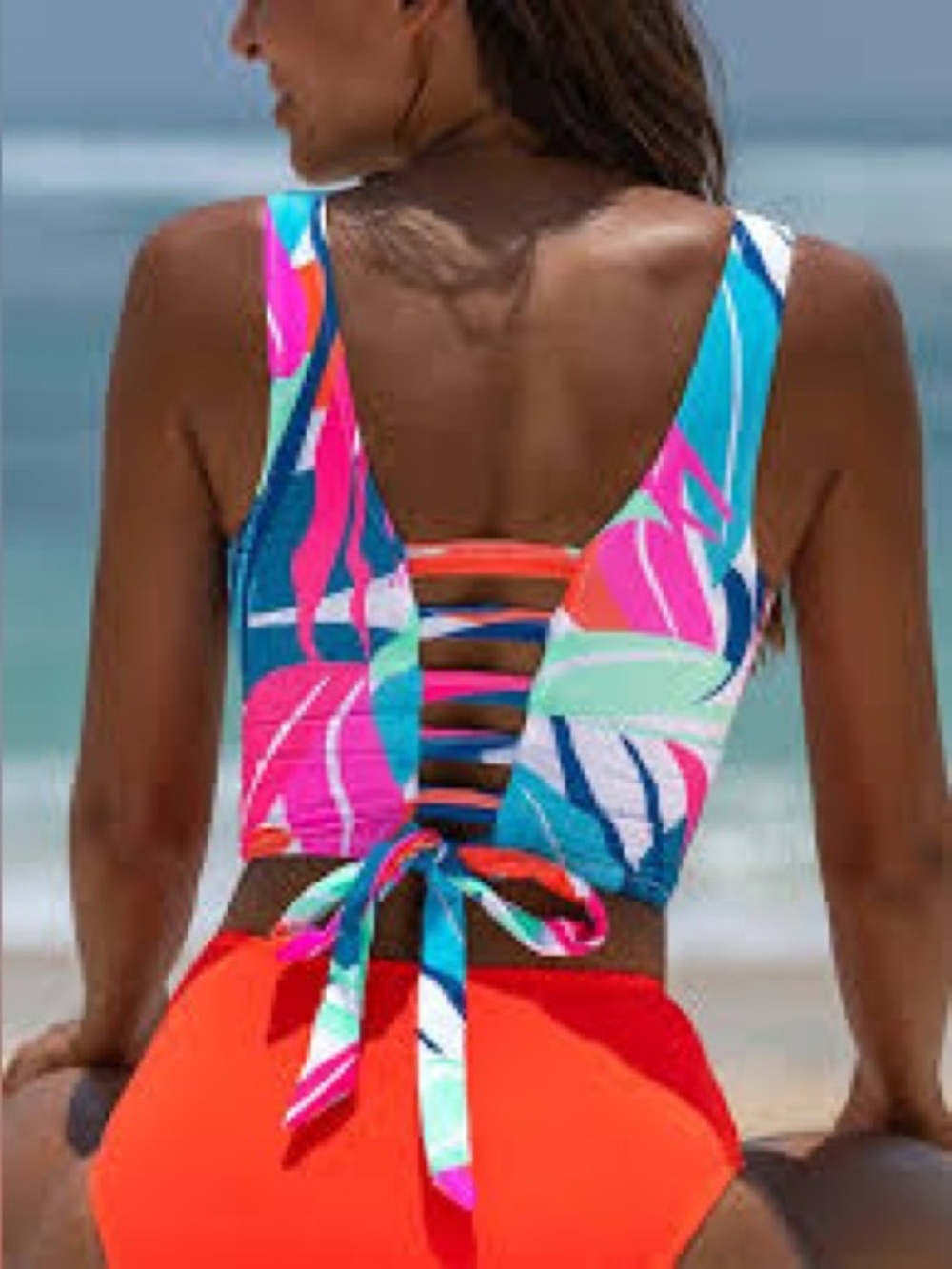🎁pop Multicolor Tropical Tie-Back Crop Camisole Top